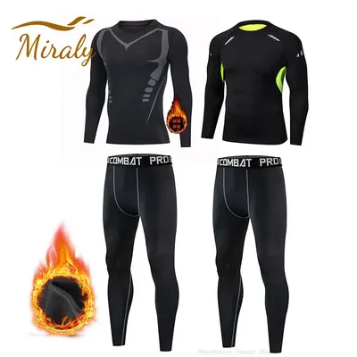 Neue Winter Warme Männer Unterhemden Fleece Thermo-unterwäsche Set Lange Unterhosen Elastische Kompression Strumpfhosen Fitness Sport Trainingsanzug Set Image