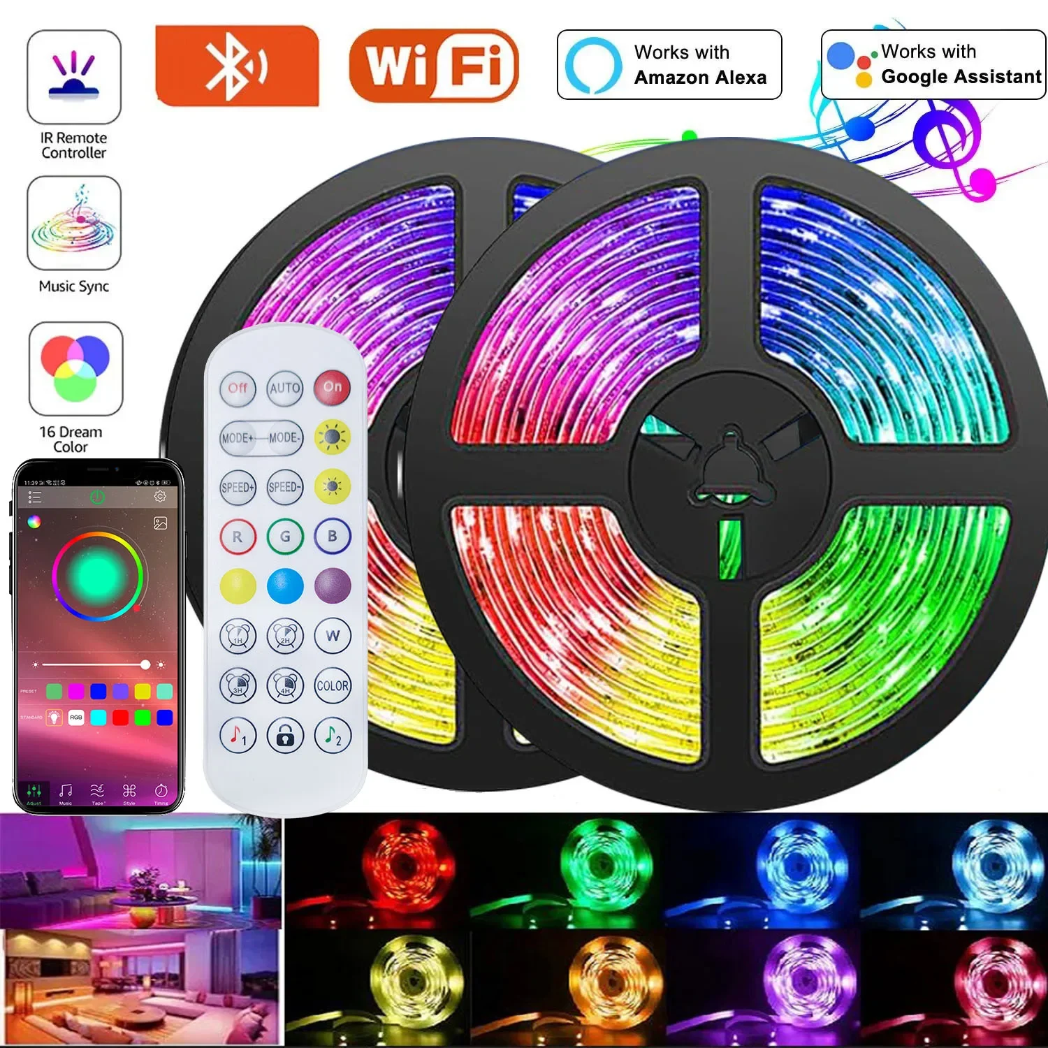 5050 USB-LED-Streifenlichter, 5 V, LED-RGB-WLAN, Bluetooth-Band, LED-Band, Hintergrundbeleuchtung, 5 m, 10 m, bunte Kinder in den LED-Wandraum