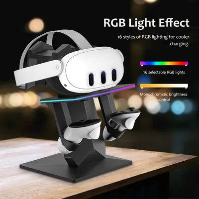 Vr wiederauf ladbarer Ständer für Meta Quest 3/Meta Quest Pro/Oculus Quest 2/Oculus Quest mit RGB-Beleuchtung und 18W Schnell ladung Image