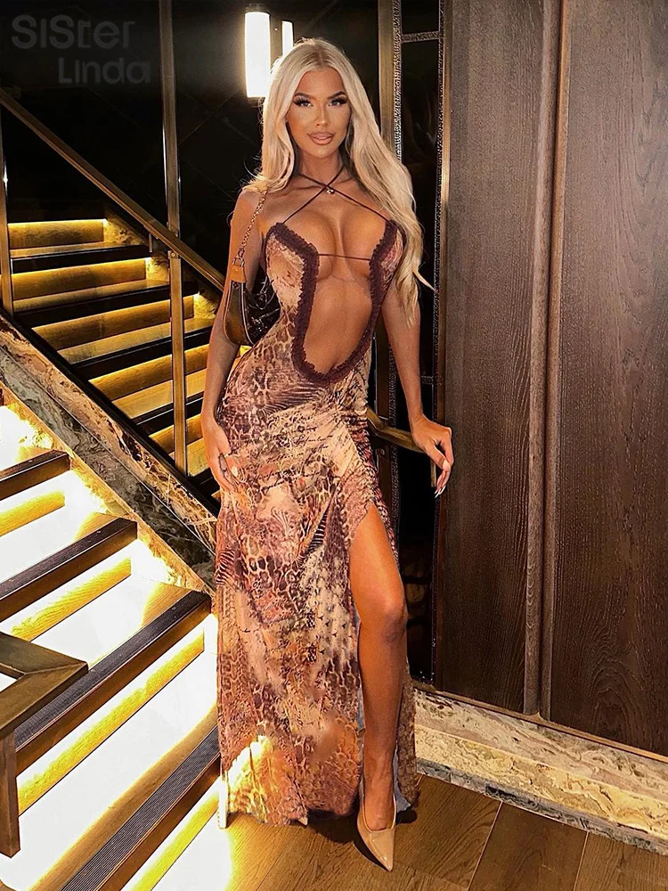 Sister linda sexy Seite Split Trend Mid-Calf Kleid Frauen Sommer Spaghetti träger hohle Camis Robe Party Abend party Vestidos2024