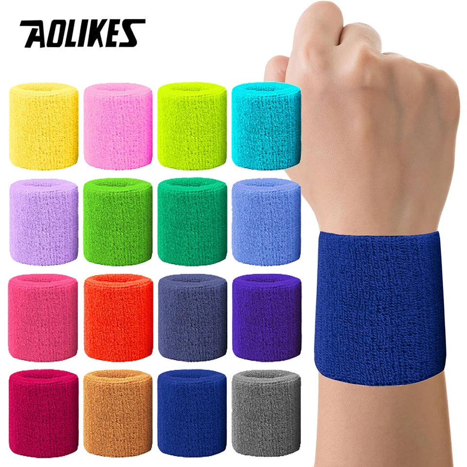 Aolikes 1 Paar Handgelenk Schweiß bänder Tennis Armbänder Schweiß band für Männer Frauen, atmungsaktive Baumwolle Schweiß bänder für Basketball, Laufen Image