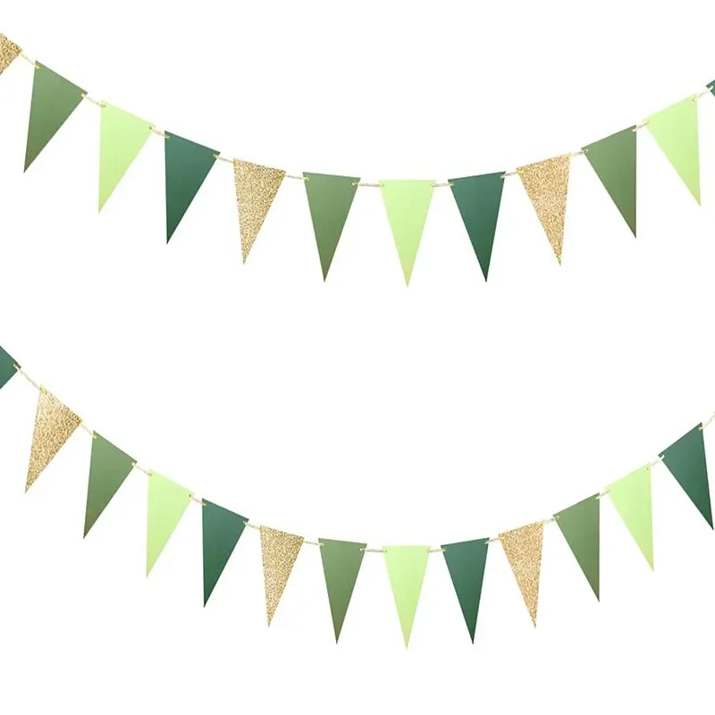10ft Gold Salbei grün Dreieck Papier Banner Dekorationen Grün Party Ammer für Dschungel Safari Sommer Geburtstag Wimpel Lieferungen Image