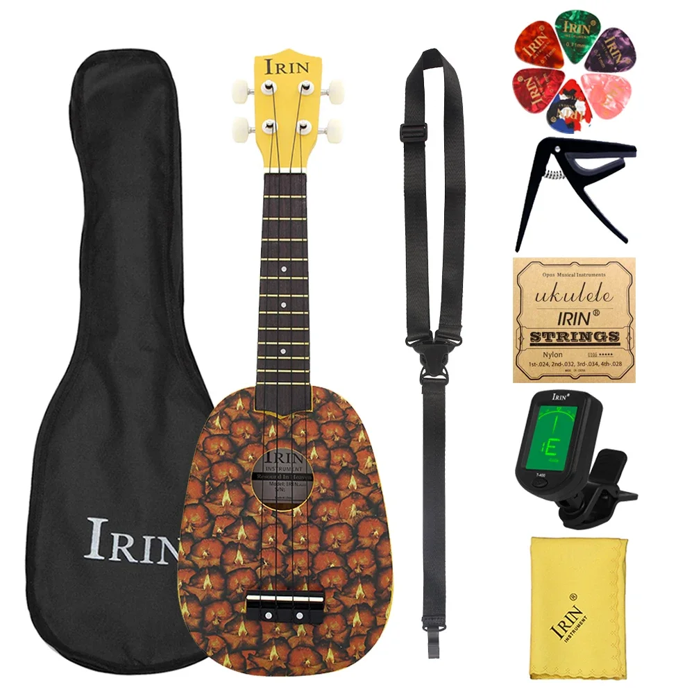 Irin 21 inch ukulele ananas frucht hawaiian gitarre musik instrument 4 saiten basswood ukulele sopran gitarren tuner capo Image