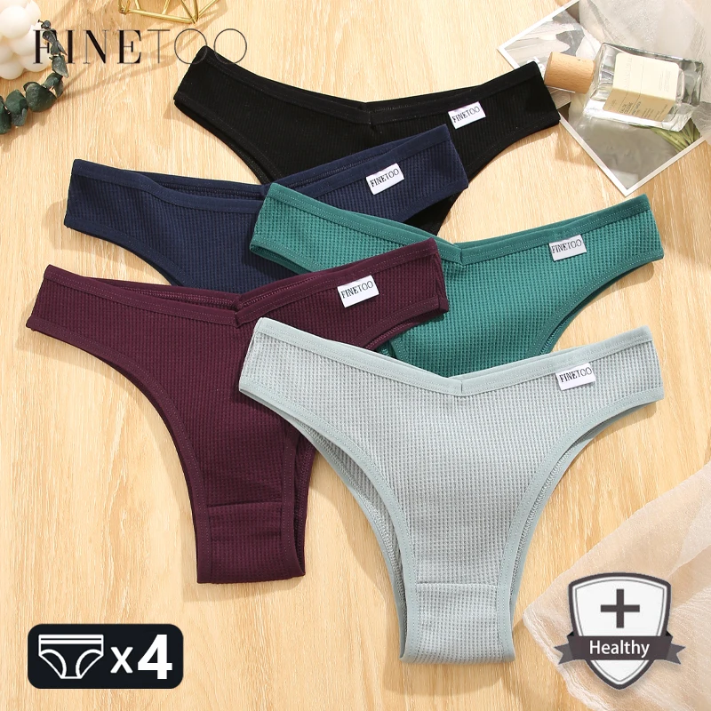 4 Stück Baumwolle atmungsaktive Unterwäsche Damen brasilia nischen Höschen niedrige Taille Waffel G-String weibliche feste Stretch Slips weiche Dessous Image