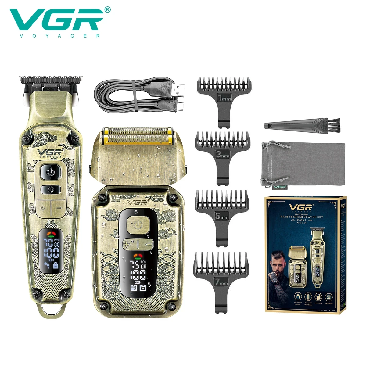 VGR 641 2-in-1 professioneller Haarschneider, Elektrorasierer-Set, Herren-Bartschneider, Kantenschneider, Rasierer, Haarschneidemaschine Image