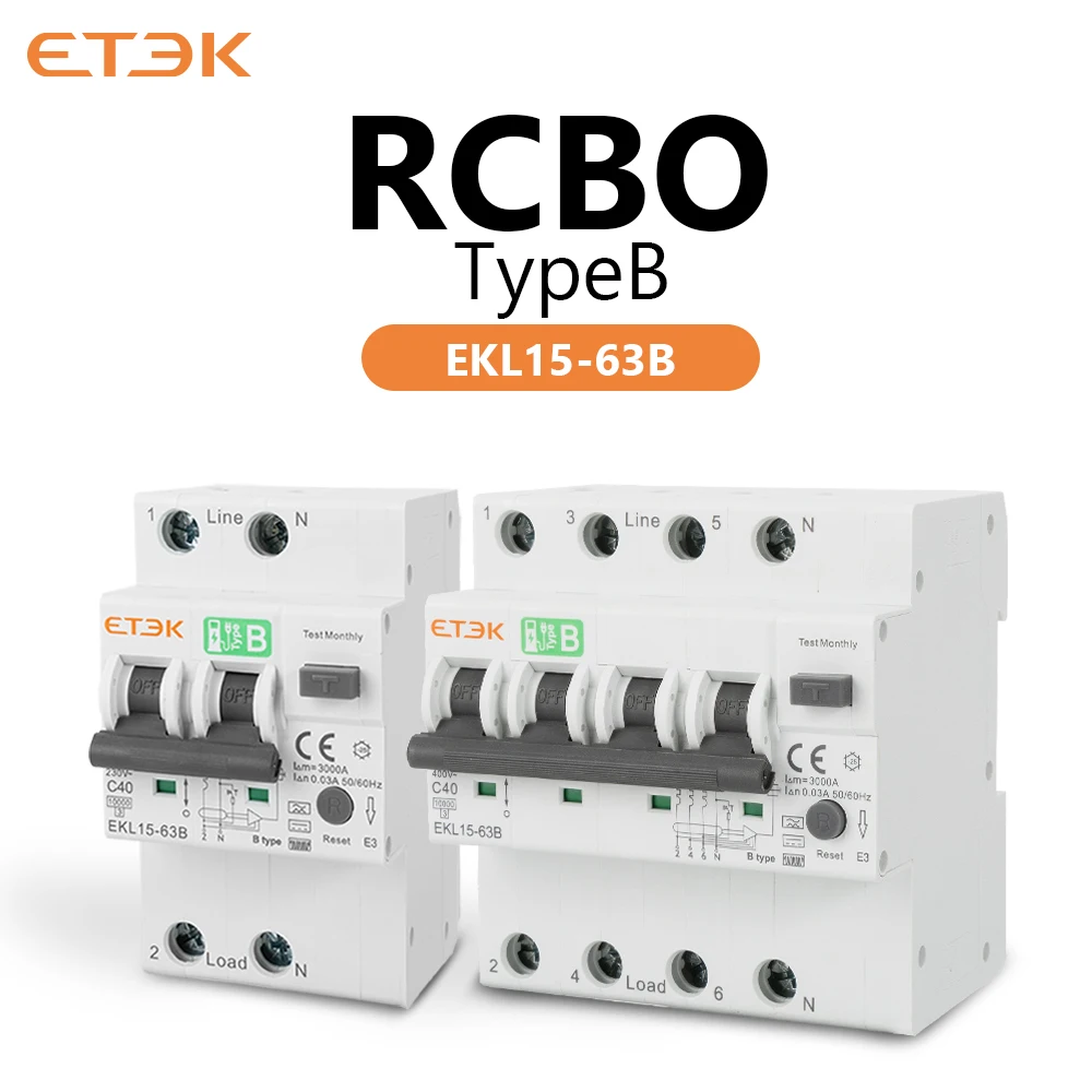Etek Miniatur-Leistungs schalter b Typ Übers trom-und Leckage schutz 30ma Niederspannung rcd 2p 4p 40a rcbo ekl15 Image