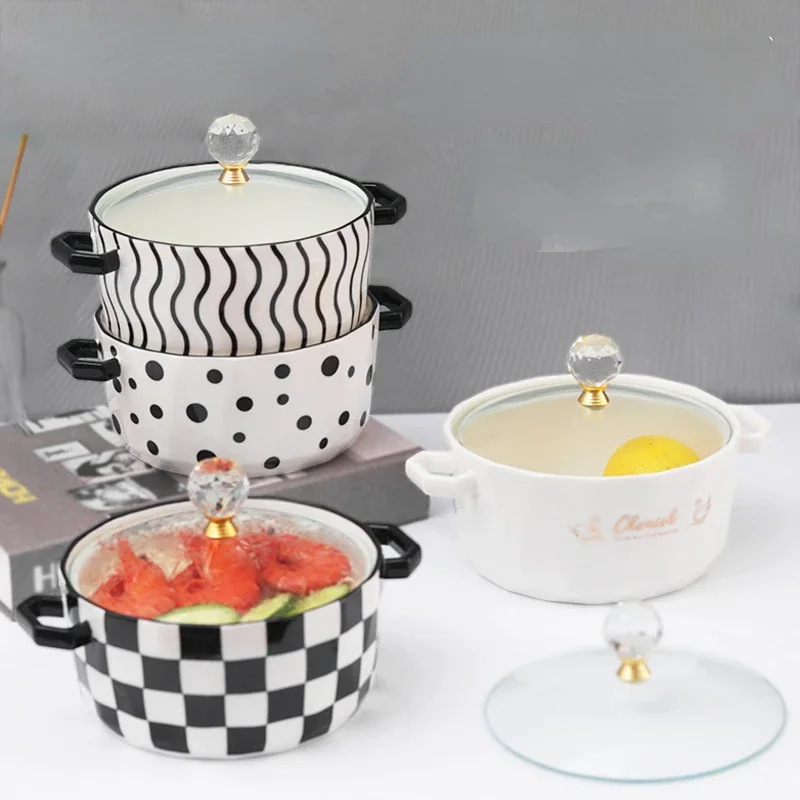 ceramic double ear bowl, instant noodle bowl, household soup bowl, tableware, wholesale noodle bowl, student dormitory bowl