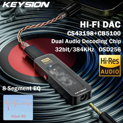 KEYSION CS43198 USB DAC Audio HiFi Decoder 384KHz DSD256 Type-C to 3.5mm Adjust EQ HD Headphone