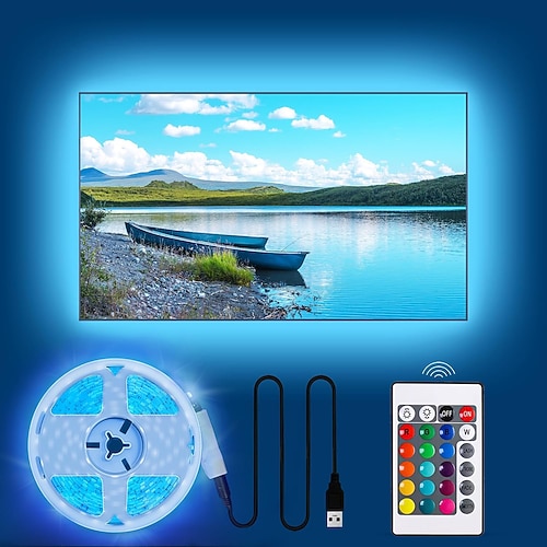LED-Lichtstreifen, RGB-Lichter, flexible USB-Lampe, USB 5V, 5050 SMD, 10mm LEDs, Tafel mit 24-Tasten-IR-Fernbedienung für Flachbildfernseher-Hintergrund, HDTV, PC-Monitor, 1m~5m Image