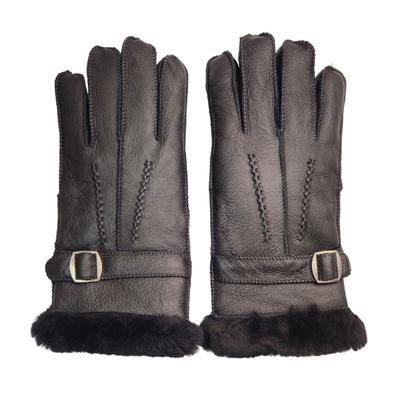 Schwarze Luxus-Handschuhe aus Schaffell für Herren mit Schnalle Image