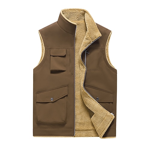 Herren Fleece-Weste Weste Täglich Verabredung Urlaub Modisch Brautkleider schlicht Herbst Winter Tasche Polyester warm Komfortabel Glatt Reisverschluss Ständer Regular Fit Schwarz Gelb Khaki Image