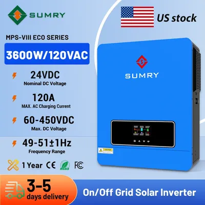 Sumry 3.6kw Hybrid Solar Inverter 110/120v 24v Dual Output with MPPT 120A 60-450v 50/60hz Home