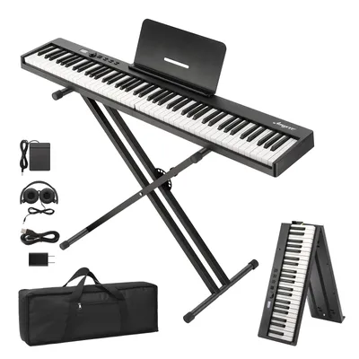 Folding Piano Keyboard,Full Size 88 Key Semi Weighted Keyboards Electric Piano with Stand,Sustain