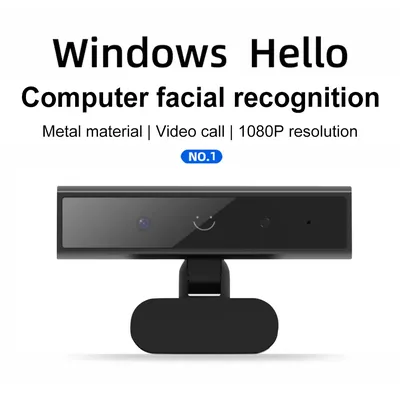 Facial Recognition Webcam with Single Microphone for Windows Hello Computer Web Camera HD 1080P 2MP