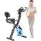 Folding Exercise Bike, Fitness Upright and Recumbent X-Bike with 16-Level Adjustable Resistance, Arm