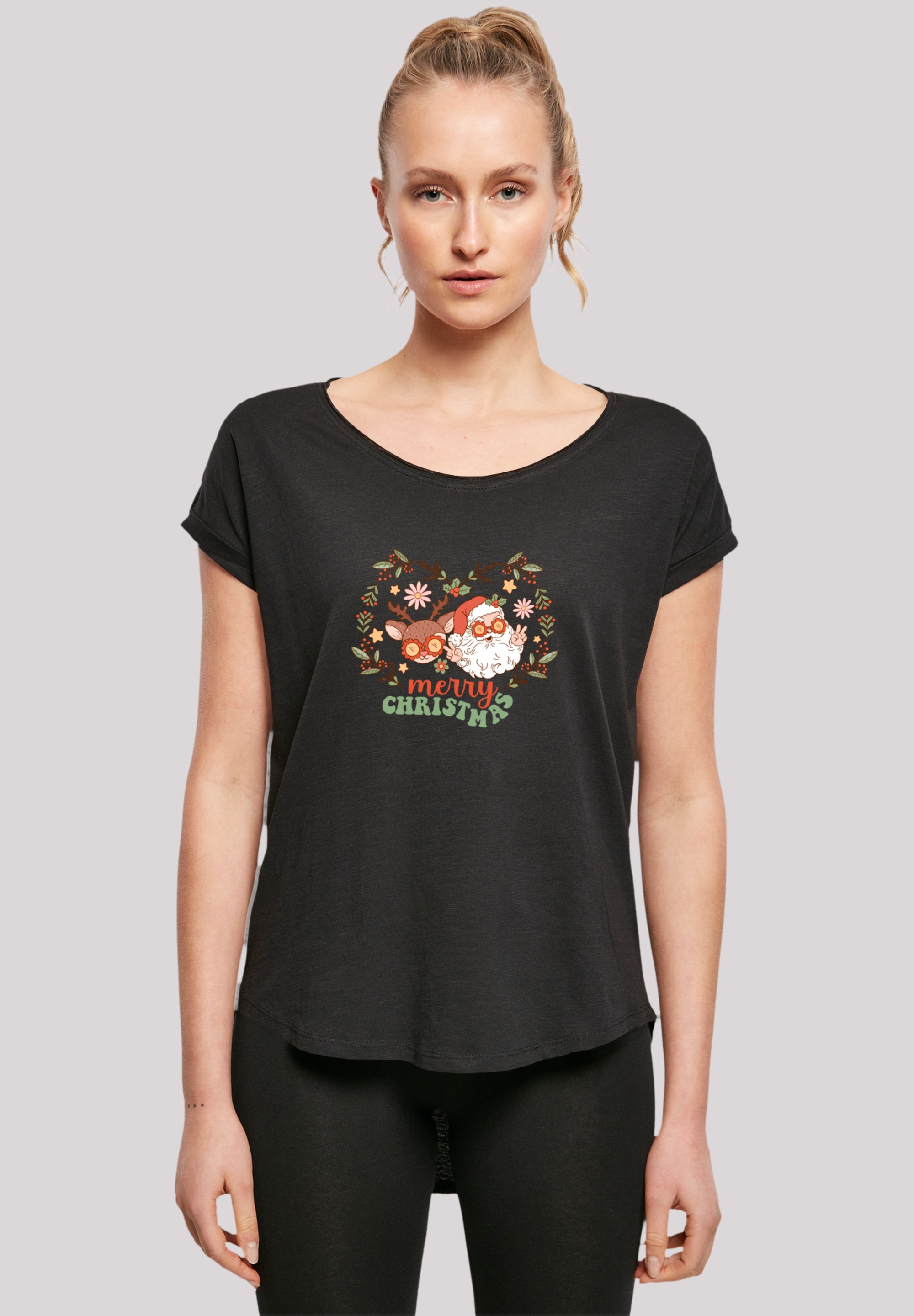 T-Shirt F4NT4STIC "Weihnachten Hippie Santa And Reindeer", Damen, Gr. 3XL, schwarz, Obermaterial: 100% Baumwolle, regular fit, Rundhals, ohne Bündchen, Shirts T-Shirt, Premium Qualität, Weihnachts-Kollection