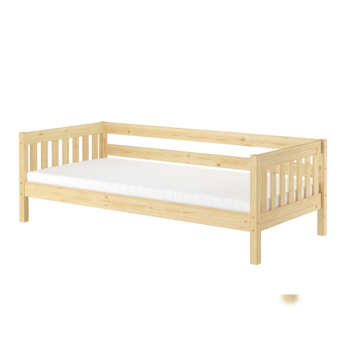 Erst-Holz Gemütliches Kinderbett mit dreiseitiger Sicherung 90x200 cm Kiefer V-60.29-09 Rollrost und Matratze inkl. Image