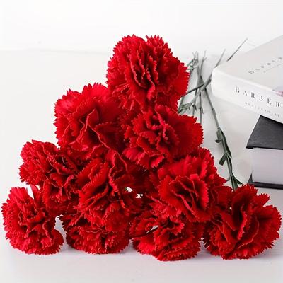TEMU 10pcs Artificial Flower Red Carnation, Wedding Birthday Anniversary Party Supplies, Winter Christmas Christmas Home Decoration, Spring New Year Room Decoration Image