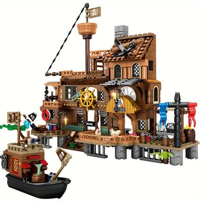 TEMU Pirate Ship Set Pirate's Supply Center Building Brick Toy, 573 Pcs
