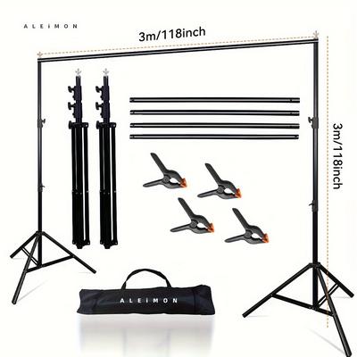 TEMU Background Stand 10x10 Ft (w X H) Adjustable Metal Background Stand For Studio, Balloon Arch Stand Kit, Including 4 Bars, 4 Background Clips, Decoration For Parties And