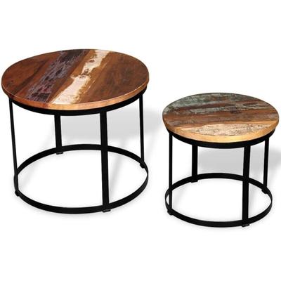 2-tlg. Couchtisch-Set Altholz Massiv Rund 40cm/50cm - Vidaxl Image