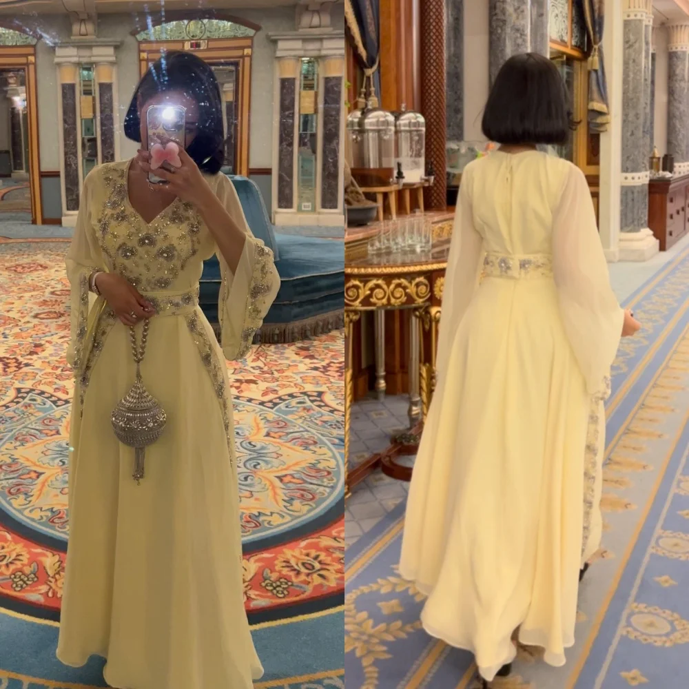 Customized Jersey Sequined Flower Beading Draped Beach A-line V-neck Bespoke Occasion Gown Long Dresses es es