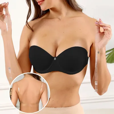 BEAUWEAR Strapless Bras for Women Thick Padded Bra Push Up T-shirt Plain Simple Invisible Bra with Pendant