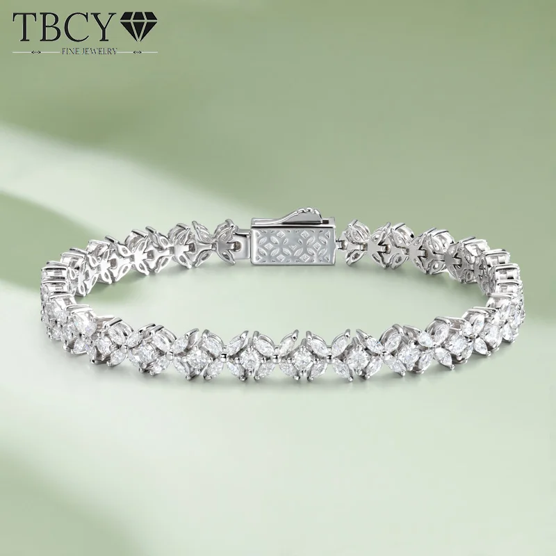 TBCYD 1,5*3mm D-Farbener Marquise-Schliff Moissanit-Armband für Damen, 925 Sterling Silber mit Weißgold-Beschichtung, Jubiläumsschmuck