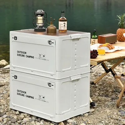 Folding Storage Box Wood Grain Car Trunk Camping Picnic Organizer Travel Bag Foldable Outdoor Camping Storage Box Container