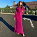 Talenza elegante Rüschen Bandage langes Kleid Damenmode Langarm gerippt Kleid Herbst schlanke hohe Taille Frauen Abendkleid