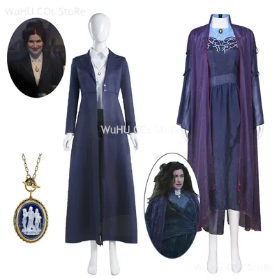 Agatha Harkness Hexe Agatha TV All Along Cosplay Kostüm Prop Frauen Halskette Blauer Trenchcoat Halloween Party Rollenspiel Uniform Image