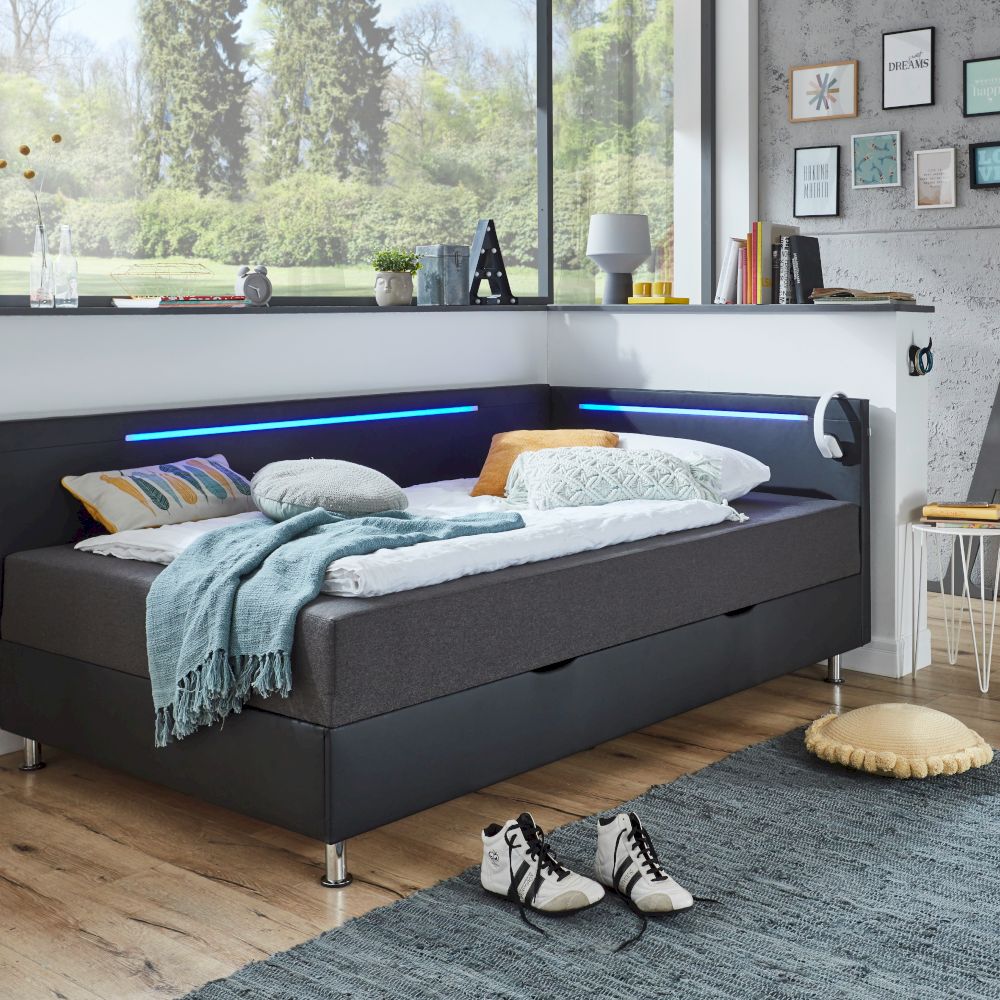 meise.möbel »Laser« Polsterbett inkl. Bettkasten 120x200 cm / Stoffbezug Faro anthrazit
