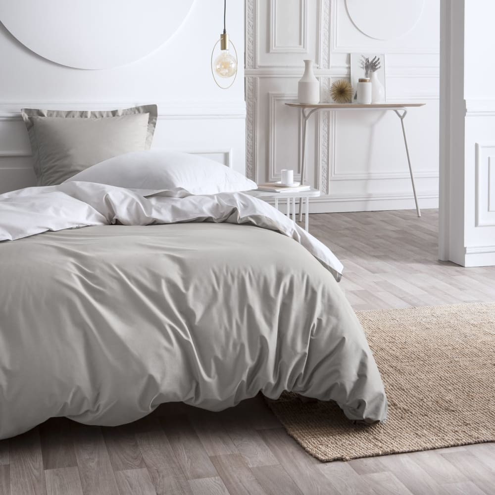 Parure de lit 2 personnes bicolore coton 260x240cm Blanc