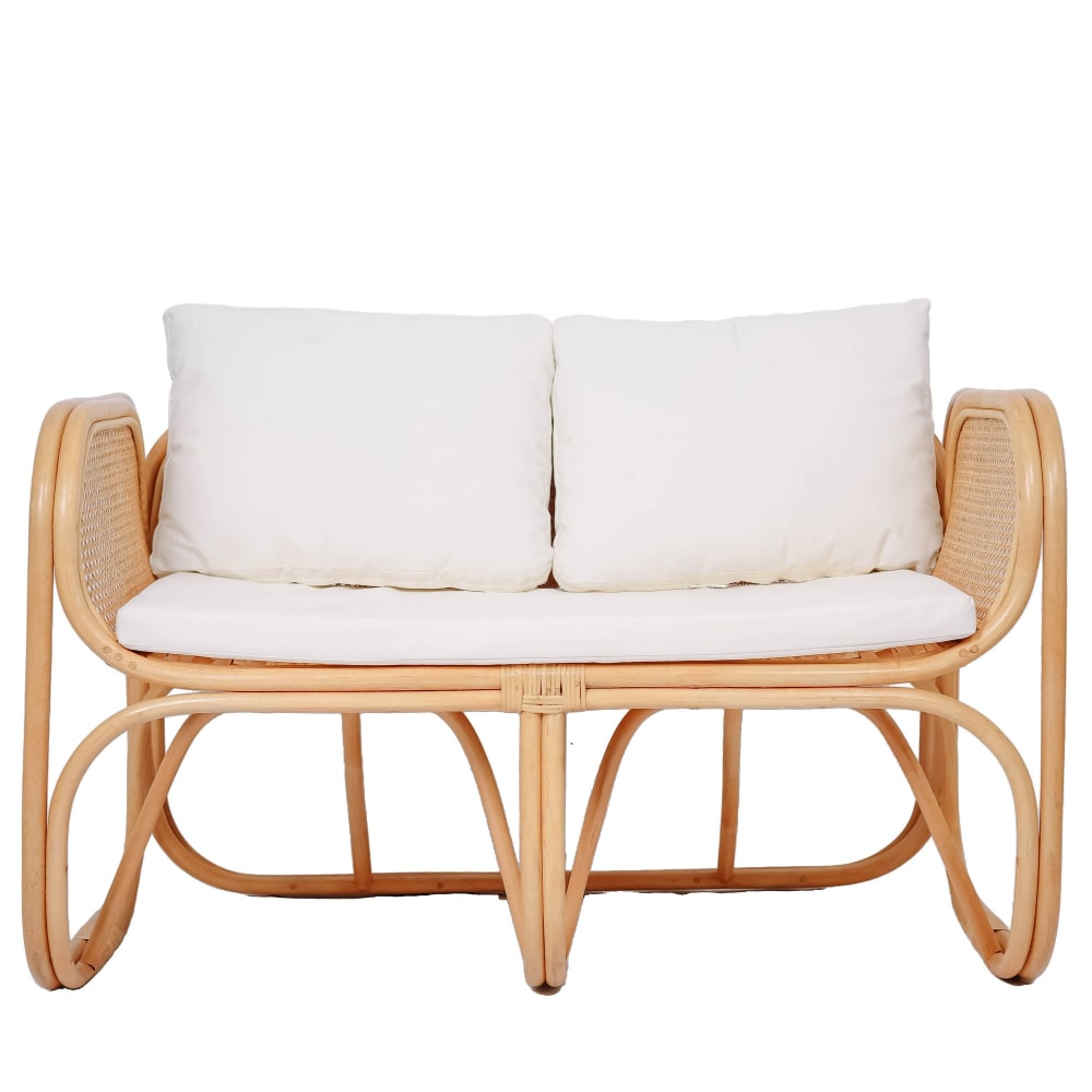 Canapé en rotin naturel et tissu beige