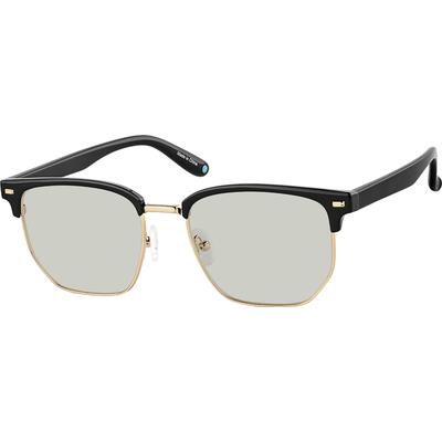 Zenni Women's Vintage Browline Rx Sunglasses Black Mixed Full Rim Frame