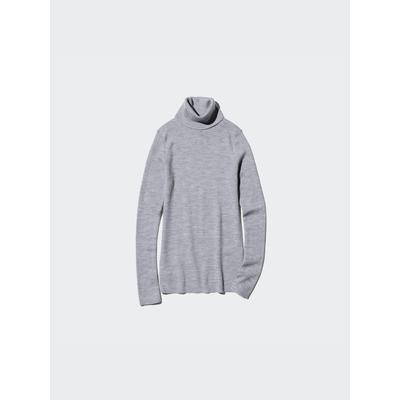 Uniqlo - 100% Merino Ribbed Turtleneck Jumper - Grey - XS