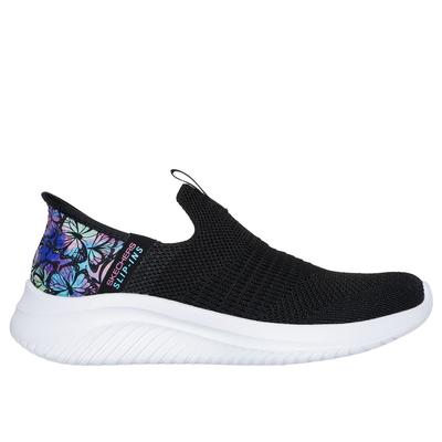 Skechers Girl's Slip-Ins: Ultra Flex 3.0 - Colory Wild Sneaker | Size 1.0 | Black | Textile | Machine Washable