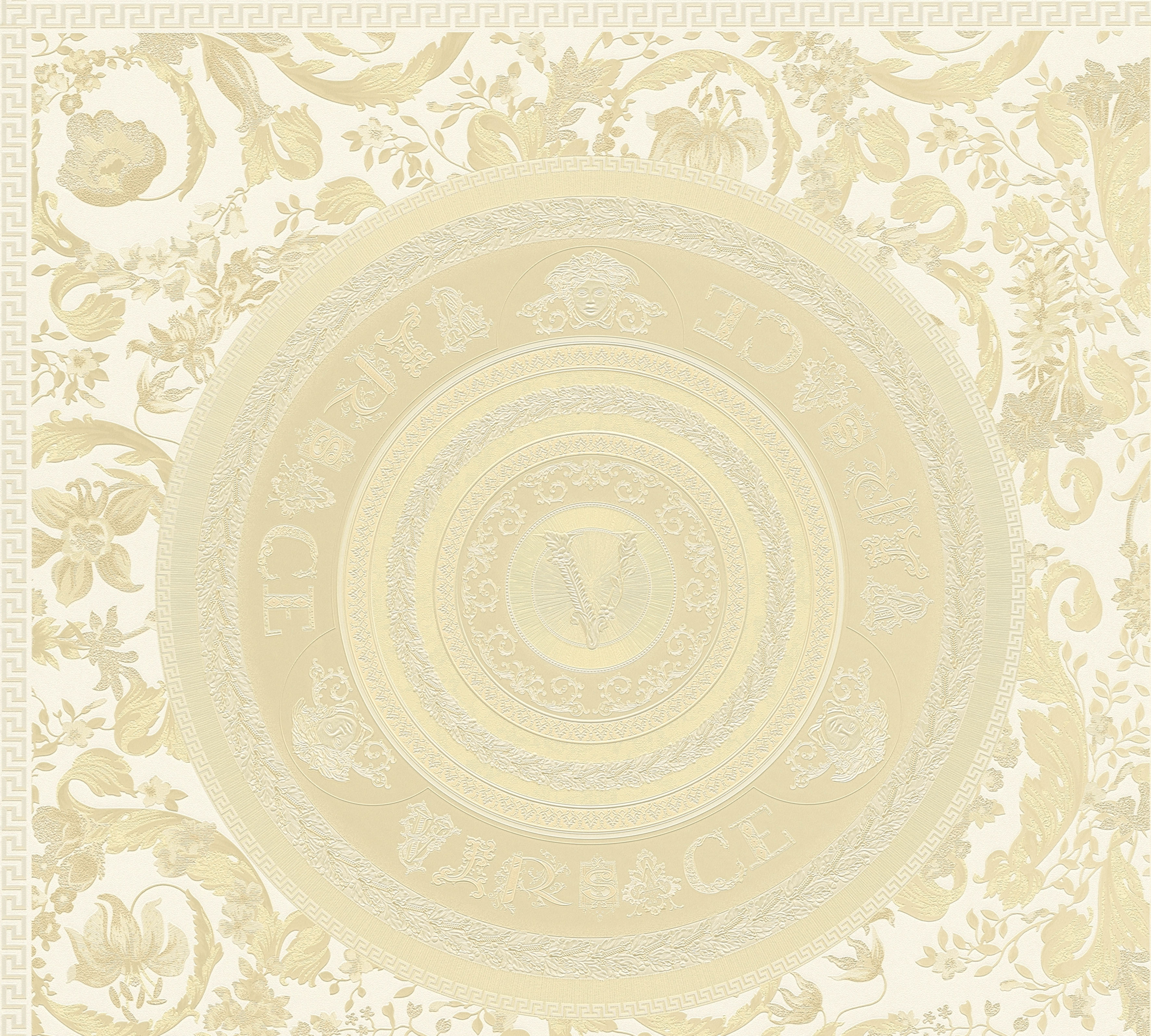 Vliestapete VERSACE "Wallpaper Versace 5 Floral Design", beige (beige creme weiß), B:0,7m H:0,01m L:10,05m, Vinyl, Vlies, Tapeten, Designertapete auffallende Fliesen-Tapete Tapeten Wohnzimmer modern