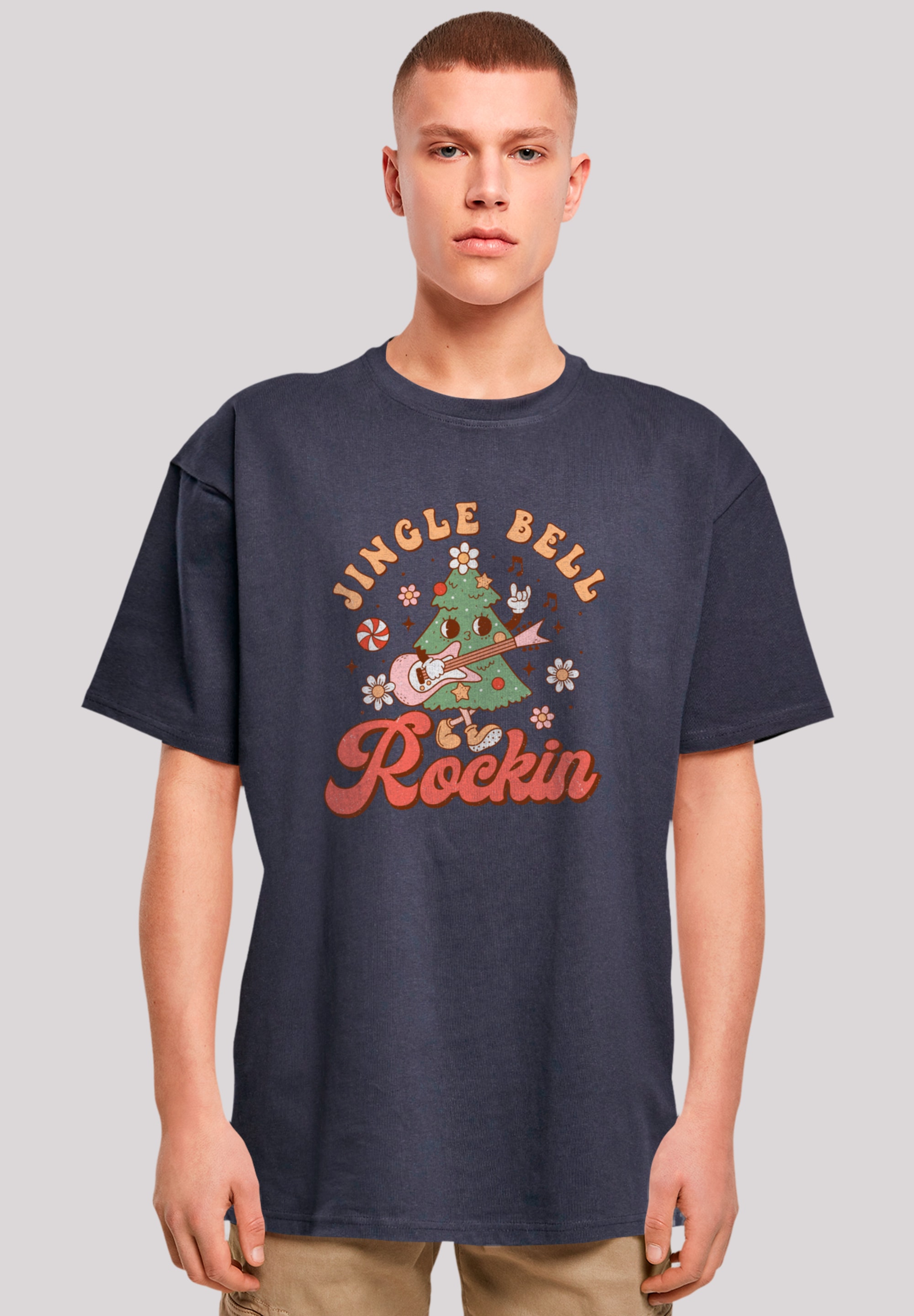 T-Shirt F4NT4STIC "Jingle Bell Rockin Weihnachten", Herren, Gr. XS, blau (navy), Obermaterial: 100% Baumwolle, oversize, Rundhals, ohne Bündchen, Shirts, Premium Qualität, Weihnachts-Kollection Image