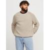 Rundhalspullover "JJJONES KNIT CREW NECK PLS", Herren, Gr. 5XL, weiß (weiß detail:twisted with crockery), Strick, Obermaterial: 66% Polyester, 34% Polyacryl, JACK & JONES PLUSSIZE, meliert, modisch, normal, Rundhals, Langarm Bündchen, Pullover