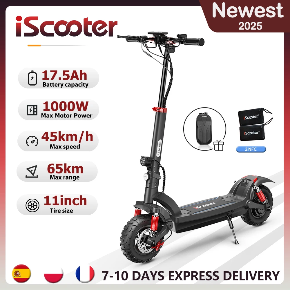 Scooter elettrico iScooter da 11 pollici fuoristrada 48V17.5Ah 1000W Scooter con trazione posteriore Velocità massima 45 km/h Portata 65 km EScooter pieghevole