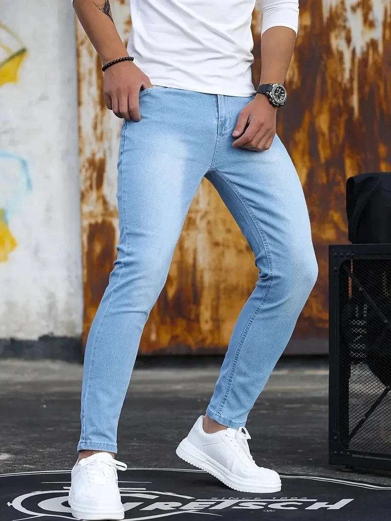 Pantaloni da uomo Jeans elasticizzati con cerniera lavata Pantaloni classici casual slim fit Pantaloni da uomo in denim taglie forti Jeans skinny da uomo