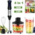 Frullatore ad immersione 4 in 1, tritatutto ad immersione in acciaio inossidabile, frullatore a combustibile W, per cucina, verdure, carne, frusta