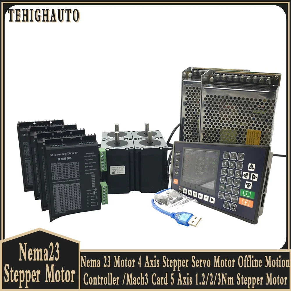 Motore passo-passo Nema23 1.2 2 3Nm Driver DM556 Alimentatore da 200 W Controller di movimento offline a 4 assi/Scheda Mach3 5 assi per router CNC
