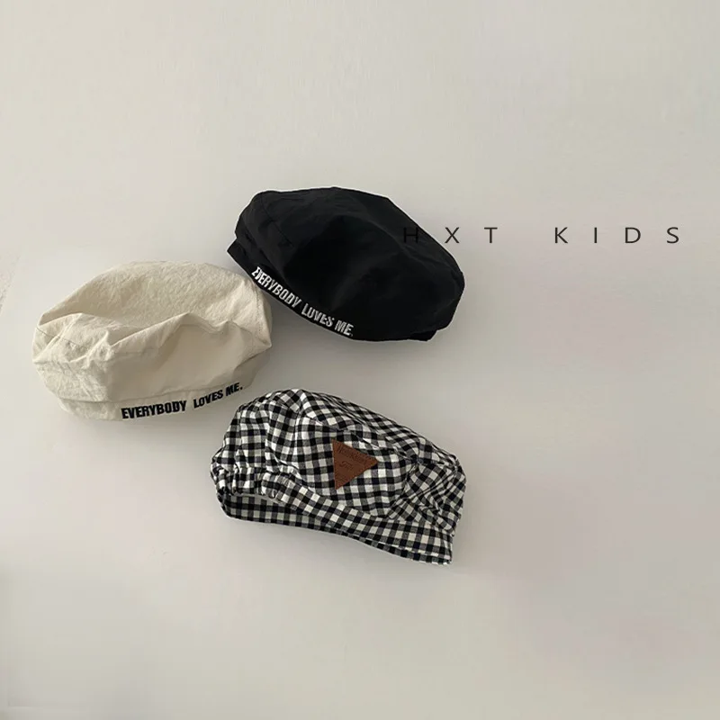 2024 neue Herbst Baskenmütze Hut Baumwolle Baby Jungen Winter Sonnen kappe Kleinkinder niedliche Mode Plaid Stickerei Hüte Image