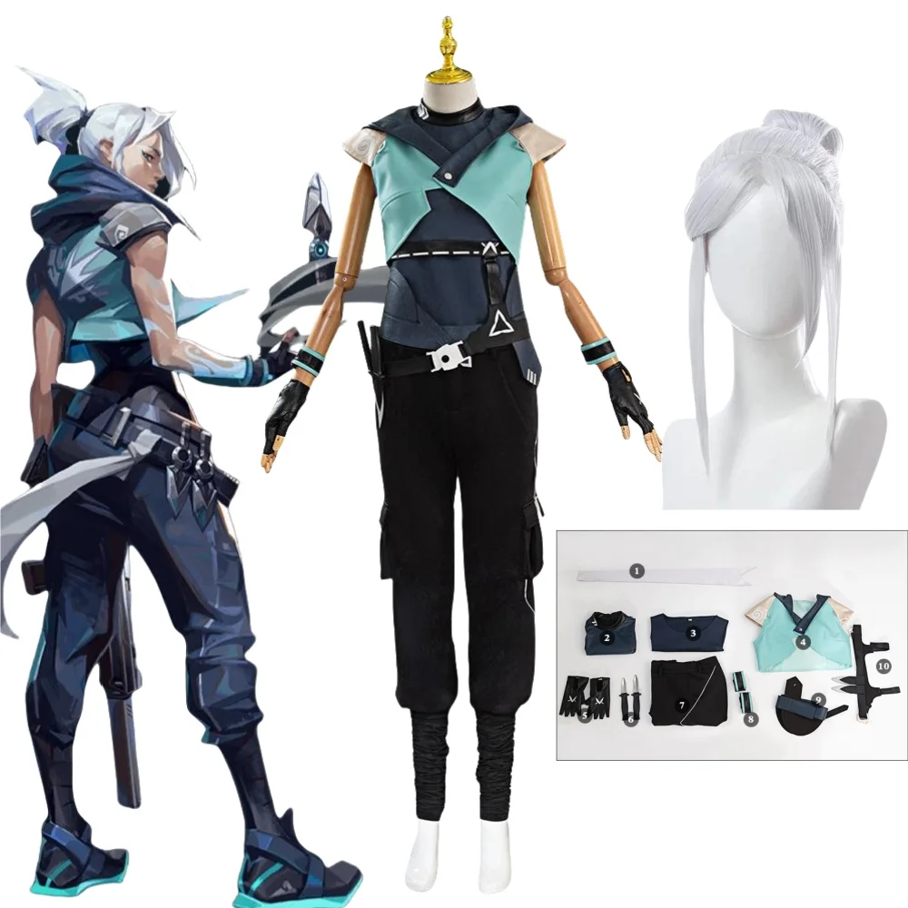 Jett Cosplay Spiel Valorant Erwachsene Fantasia Kostüm Perücke Roleplay Frauen Handschuhe Outfits Prop Halloween Karneval Party Kleidung Image