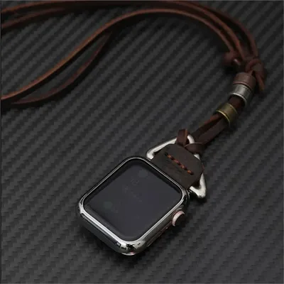 Halskette Anti-Verlust-Lederarmband für Apple Watch Band 44 mm 40 mm Correa Ultra 2 49 mm Armband iWatch Serie 9 8 7 6 SE 5 45/41 mm Image