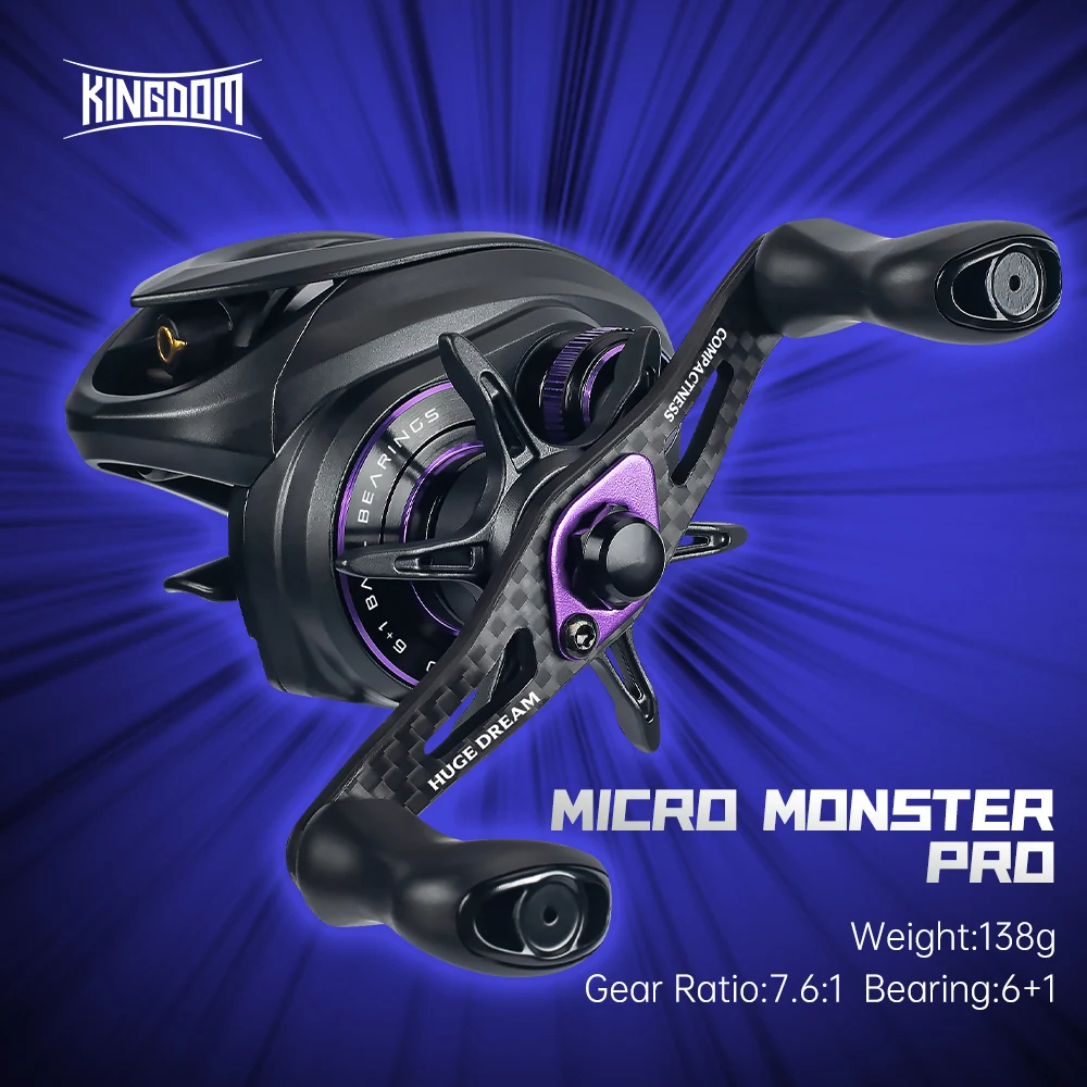 Kingdom Micro Monster Pro Baitcasting Angelrolle 138 g 7,6:1 Übersetzungsverhältnis 4,6 kg Max. Zugkraft Ultraleichte Angelrolle aus Kohlenstoffmaterial Image