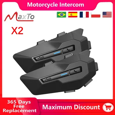 Maxto X2 Motorradhelm-Headset-Gegensprechanlage unterstützt 2 Personen, Gegensprechanlage, Entfernung 800 m, FM, MP3, IPX6, wasserdicht Image