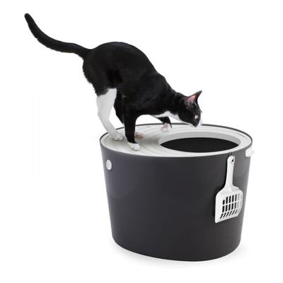 Katzenklo mit Schaufel, bis 7 kg, Grau, mit Deckel, Katzentoilette, leicht reinigen, Für große Image